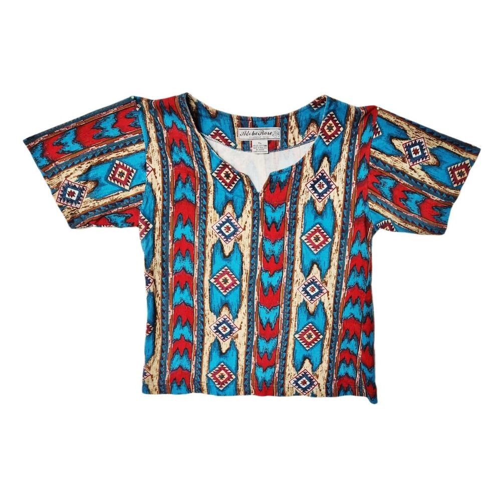 Vintage Shirt 1993 Adobe Rose Native American Cotton Southwest Print Grunge Era